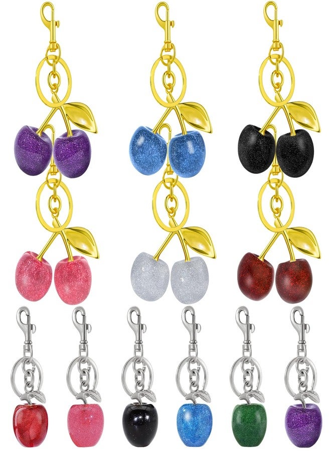 ANDGING 12 pcs Cute Cherry Keychain Set Cherry Bag Purse Charm for Women Red Gold Black Cherries Charms Key Chain Accessories Silver Blue Purple Purse Charms for Handbags Birthday Gifts Llavero De Cereza - Image 1